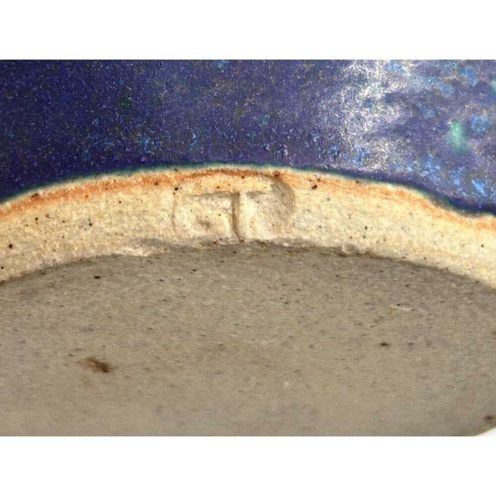 Handmade Pottery Vase Planter Abstract Glaze Blue & Burgundy Tones 7" Signed GT - Picture 8 of 9